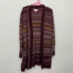 Christopher & Banks Dark Purple, Pink, Gold Striped Open Front Cardigan Size XL